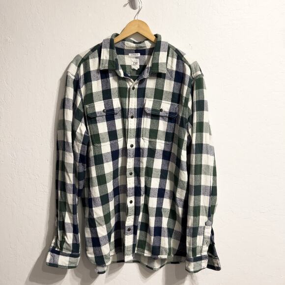 Gap Shirt Mens XL Shacket Button Down Plaid Green Blue Flannel Cotton Woven - Picture 1 of 6